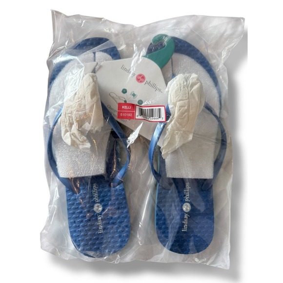 New Lindsay Phillips Embellished Flip Flops Kelli Princess Blue Sz 10 sandals - Picture 10 of 16